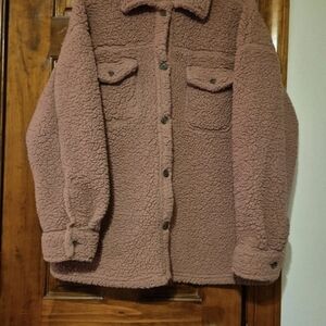 32 Degrees Cozy Boucle Shirt Jacket - Mauve/Dusty Pink - EUC